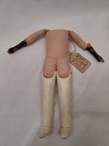 Antiker 11,5 Zoll Stoffpuppenkörper Lederbeine geschnitzte Holzarme Deutschland um 1910 - Bild 1 von 10