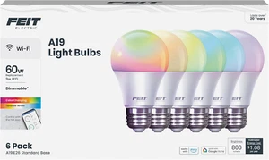 A19 Smart LED Light Bulb 60W Equivalent RGBW Color Changing 6-Pack - Picture 1 of 12
