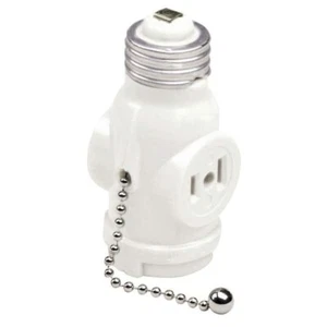 2-Outlet White Socket with Pull Chain 1406-W - Picture 1 of 6