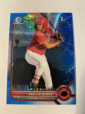 BRAYLIN MINIER 2022 BOWMAN CHROME TRUE BLUE REFRACTOR #144/150 REDS RC 🔥 - Image 1 of 2