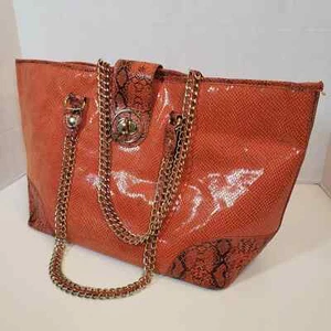 Kate Landry Orange Faux Snake Lizard Large Bag Chain Tote 19X11 Autumn - Picture 1 of 11