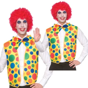Circus Clown Kit Spotted Waistcoat + Bow Tie Adults Fancy Dress - Picture 1 of 2