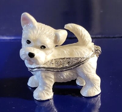 Feisty Westie Pewter Bejeweled Hinged Miniature Trinket Box Kingspoint