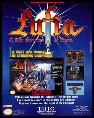 1994 Lufia The Fortress Of Doom Retro Video Game PRINT AD Taito Super Nintendo - Image 1 of 4
