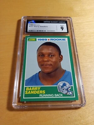 Tarjeta de fútbol americano 1989 Score #257 Barry Sanders CGC 9 #C Detroit Lions novato, patio. Foto 1 de 2