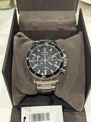 Bulova Marine Star - 96B272 - Black Dial Stainless Steel Men's Quartz Watch 45mm - image 1 of 4