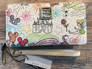 Disney Parks Dooney & Bourke weiß Skizze Geldbörse Kalbsleder Dumbo Mickey Mouse Neu mit Etikett - Bild 1 von 3