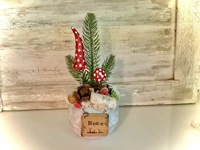 Tisch Deko Gesteck Betonoptik ❌SCHNÄPPCHEN ❌ handmodellierten Pilzen Weihnacht - Bild 1 von 4