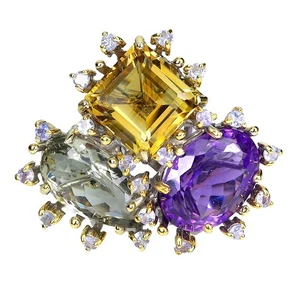 925 Sterling Silver Ring Amethyst 60 Ct Citrine Handmade Gemstone Size 6.5 Rare - Picture 1 of 13
