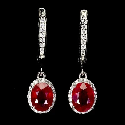 925 Sterling Silver Earrings Oval Ruby 8x6mm Natural Gemstone Jewelry - Image 1 of 4