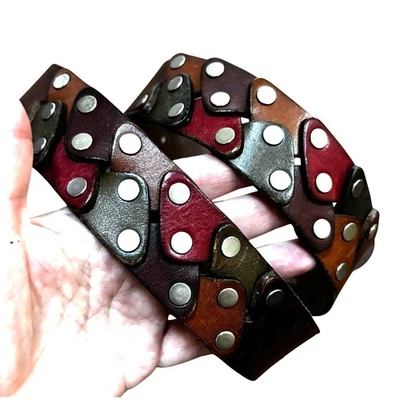 Cinturón De Cuero Fósil Vintage Multicolor Tejido Tachonado Boho Festival Talla M Foto 1 de 4