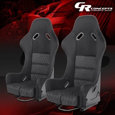 2X Universal Suede Leather Fixed Position Racing Bucket Seat Adjustable w/Slider - Image 1 of 4