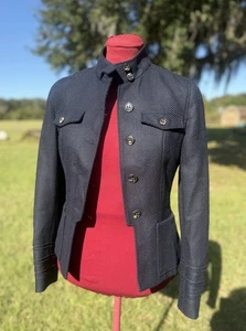 Les Copains Blue virgin Wool Button up military style Blazer Jacket size 42 US 6 - Picture 1 of 11