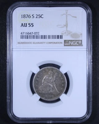 1876-S Seated Liberty Quarter - 25c NGC AU55 - Sharply Struck! - Image 1 of 4