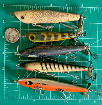 LOTE DE COLECCIÓN 5 SEÑUELOS DE PESCA MADERA TOPWATER SMITHWICK DEVILS SUPERFICIE DE CABALLO CRANKBAITS Foto 1 de 4