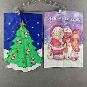 Zwei kleine Feiertag Weihnachten Hof Fahnen Weihnachtsmann & Weihnachtsbaum - Bild 1 von 6