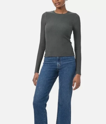 Splendid Womens Rib Classic Long Sleeve Crew Neck Tee, Green,   M - Image 1 of 4