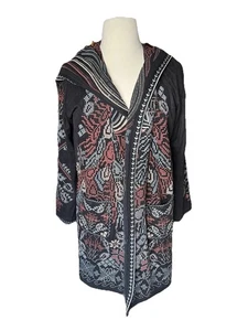 Johnny Was Embroidered Hooded XL Cardigan Cross Stitch Look Sweater Bird Flower - Picture 1 of 11