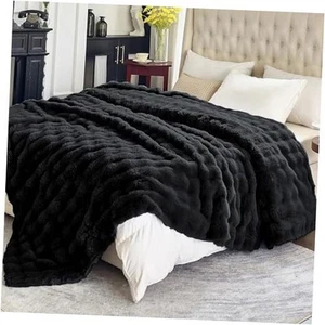 Faux Fur Throwet for Couch - Super Soft Heavy Flufyy Queen(90'' x 90'') Black - Picture 1 of 7