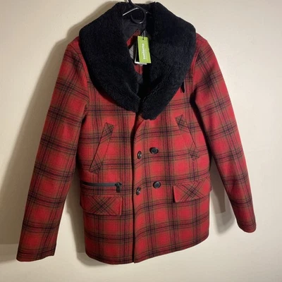 Pendleton Tribeca Wool  Plaid Red/Black Shearling Collar Coat NWT Sz Medium - Image 1 of 4
