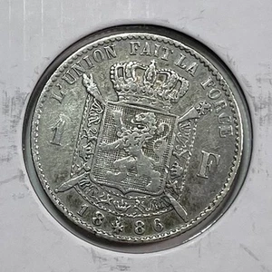 Belgium 1 Franc 1886 VF Details Silver World Coin .835 Rare Silver - Picture 1 of 7