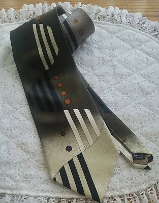 Corbata de cuello para hombre Carlo Palazzi Couture 100 % seda verde gris diseño geométrico estampado Foto 1 de 4