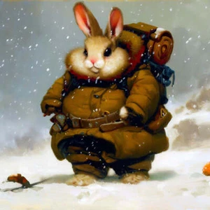 Fat Rabbit geht Camping im Schnee I Kunstdruck - 12 x 18 Zoll - Bild 1 von 1