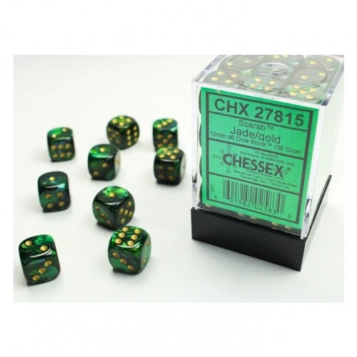 Dice - 12Mm - Scarab Jade/Gold (Dice Set 36 X W6) — 第 1/1 张图片