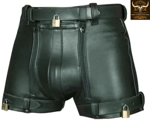 leather short men black fetish gothic biker clubwear lock bondage wear USA - Picture 1 of 6