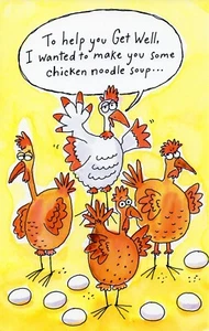 Funny GET WELL Card, Silly Chicken Noodle Soup by Gallant Greetings + Envelope - Picture 1 of 4