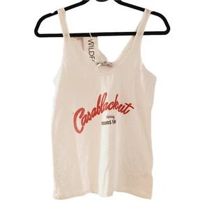 WILDFOX TANK TOP Size Medium 'Casablackout" Funny Graphic Cotton Top in White - Picture 1 of 8