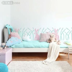 Kaninchen in Schilf Schablone - Kinderzimmer Wanddekoration - Malschablone - Vorlage - Zum Selbermachen - Bild 1 von 6