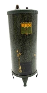 Banco de monedas de metal vintage Rex Cleveland Heater Co. vendedor muestra publicidad - Imagen 1 de 16