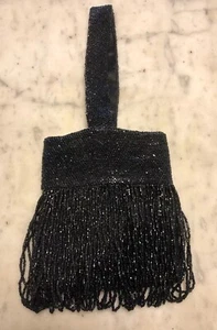 FABULOUS Antique Victorian Black Beaded Purse Handbag - Picture 1 of 5