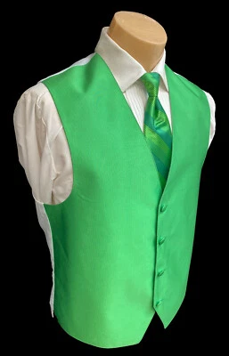 Men's Green Tuxedo Vest & Tie Fullback Cruise Wedding Party Groom Prom Large L - Image 1 of 4