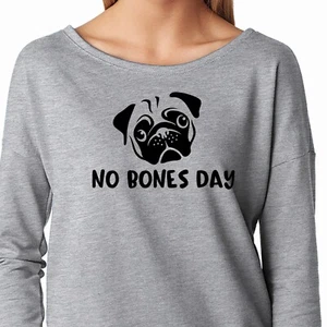 No Bones Day T-Shirt Damen Langarm Raglan lustig Nudel sagt Bleib im Bett - Bild 1 von 3