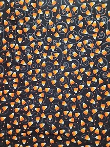 Candy Corn Black On Black Scrolling Accent Cotton Fabric Fall Harvest 1 Yd - Picture 1 of 4