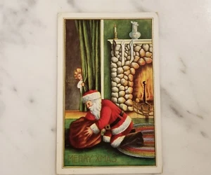 Antica cartolina natalizia "Ti ho preso!" Con Babbo Natale  - Foto 1 di 4