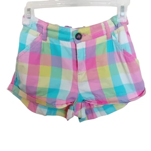 Y2K Girls H&M L.O.G.G. Plaid Pastel Colorful Casual Cute Summer Short Shorts - Picture 1 of 13