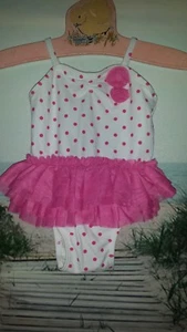 NEW Old Navy Girls 3-6 months White & Pink Polka-Dot 1-Piece Swimsuit - Picture 1 of 3