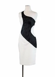BLACK HALO Designer Hollywood Celebrity One Shoulder Colorblock Sheath Dress - Picture 1 of 3