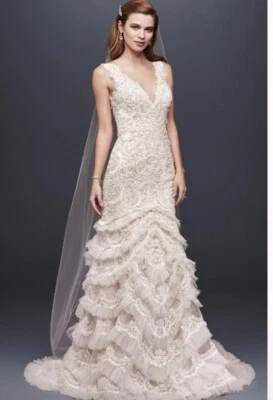 Lace, never worn, tags-on wedding dress. Size 6. Trumpet, gorgeous detail. - Image 1 of 3