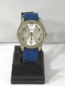 A "XOXO" UNISEX FAUX CHRONOGRAPH WRISTWATCH W/BLUE SILICONE BAND & NEW BATTERY - Picture 1 of 6