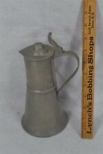 old early period pewter pitcher w/hinge lid hall mark 8 in. tall 19th original
