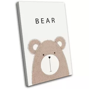 Cute Bear Animal For Kids Room SINGLE CANVAS WALL ART Picture Print - Picture 1 of 1