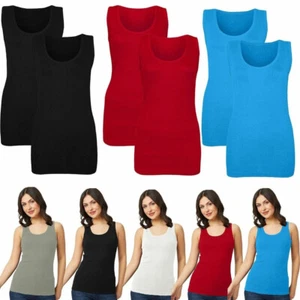 Ladies Fitted Ribbed Vest Women's Tank Tops Cotton Stretchy Vest UK Sizes 14-28 - Picture 1 of 17