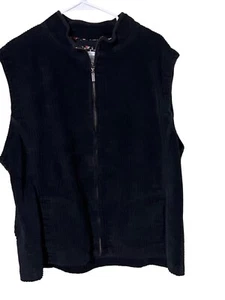 The Vermont Country Store Gilet donna nero in velluto a coste 2X cotone senza maniche zip-U - Foto 1 di 9