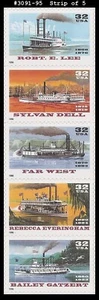 USA4 #3091-95 MNH STR5 Riverboats - Imagen 1 de 1