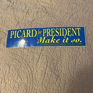 Star Trek Picard For President Make It So Bumper Sticker Decal Vtg 1992 11.5” - Picture 1 of 2