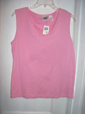 NEW WOMENS JASON MAXWELL SLEEVELESS PINK TANK TOP w/POLKA DOTS SIZE LARGE NWT - Image 1 of 4